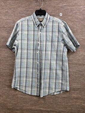 Duluth Ripple Rouser Seersucker Plaid Shirt Mens Size M Green Short Sleeve 60602